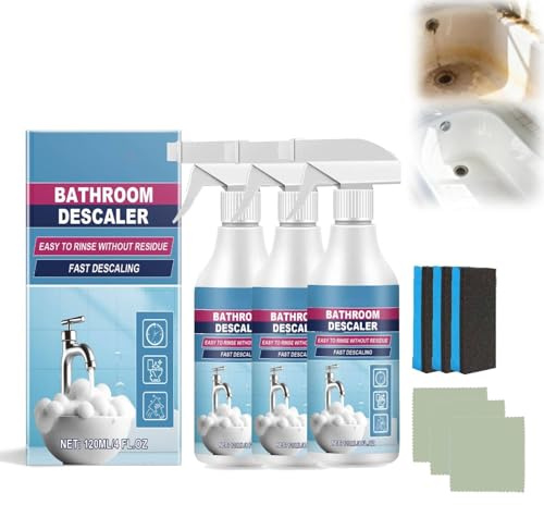 Bathroom Descaler Foam Spray, Bathroom Cleaner, Limescale Remover Spray for Bathroom and Kitchen, Limescale Remover, Powerful Shower Cleaner Spray for Toilet, Glass, Sink (3PC)
