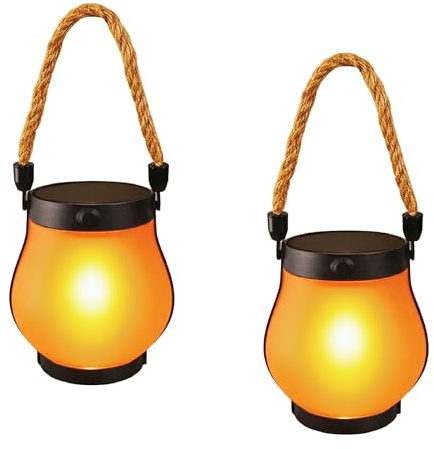 Sigmaled lighting - Lampada Solare Effetto Fiamma o Luce Continua, Lanterna da Esterno LED IP44 Crepuscolare, Lampade da Giardino a Ricarica Solare oppure USB, 48-50 Ore di Autonomia, 2 pezzi