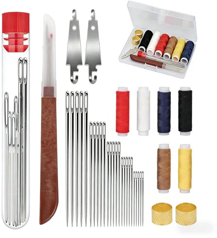 XAVURO 38 Piezas Kit de Costura con Agujas de Acero para Coser a Mano y Enhebrador Agujas Coser, Kit Costura Portátil con Caja Transparente, Agujas de Acero para Principiantes y Reparaciones