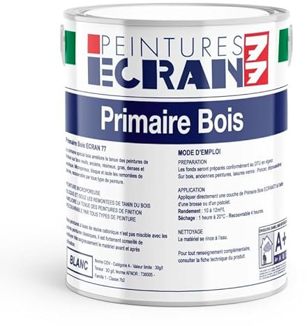 Peinture sous couche pour bois neufs ou anciens, intérieur et extérieur, blanc, PRIMAIRE BOIS 1 litre Blanc