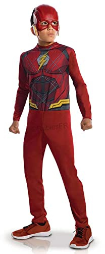 RUBIE'S DC officiel - FLASH - Déguisement pour enfants entrée de gamme Flash Justice League- Taille 7-8 ans. Costume officiel avec combinaison et masque en PVC
