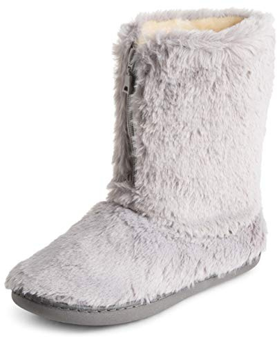 Polar Womens Memory Foam Zipper Faux Fur Covered Rubber Sole Indoor Outdoor Cosy Luxury Boot Slippers