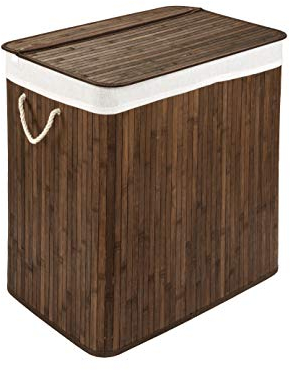 Cesto per il bucato con coperchio e 2 scomparti - robusto contenitore per il bucato in bambù - cesto per il bucato marrone con sacchetto per il bucato, lavabile - 100% bambù - 150 litri