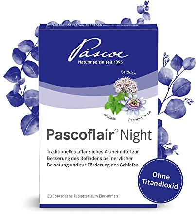 Pascoe® Pascoflair Night: Baldrian, Passionsblume und Melisse - zur Besserung des Befindens bei nervlicher Belastung und zur Förderung des Schlafes – ohne Titandioxid (30 Tabletten)