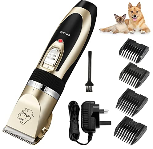 Electric Dog Clippers, Cordless Pet Trimmer Low Noise | Grooming Kit Rechargeable & Fast Charging With 4 Combs | Professional Hair Trimmer for Dogs Cats Horses