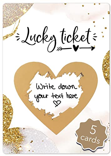 Joli Coon 5 Lucky Ticket Scratch Cards, Golden Glamour, personalised | 350gsm designer paper, tactile UV finish, scratch panel, premium stationery for a memorable reveal