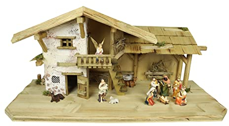 Woidwerk Manufaktur Weihnachtskrippe Krippe Krippenstall (W27+9cm Figuren) Weihnachten Weihnachtskrippen Krippenfiguren Tischkrippe