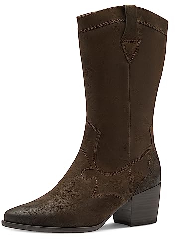 MARCO TOZZI Damen Stiefel mit Absatz aus Kunstleder Cowboy, Braun (Cafe), 40