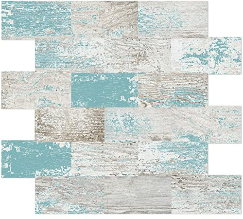 DEWOO Azulejos Adhesivos Panele Decorativo Revestimiento de Paredes PVC Baldosas Laminas Racholas Cocina baño,Cielo Azul (10-Piezas 34 x 29cm)