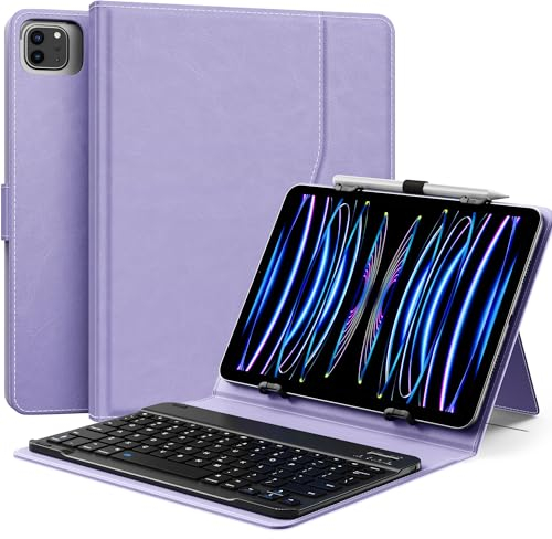 MoKo Custodia Tablet Universale con QWERT Tastiera per Tablet da 9, 9.7, 10.1, 10.2, 10.4, 10.5, 10.9, 11, con Tastiera Bluetooth Wireless Rimovibile Portapenne per iPad, Fire, Pixel, Lilla