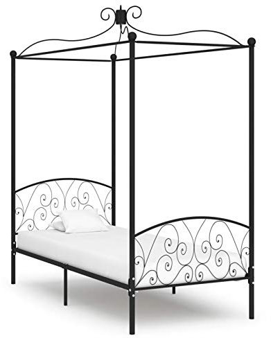 Gecheer Bed Frame 4 Poster Bed Base Black Metal 90x200 cm Canopy Bed with Storage Underneath Bedroom FurnitureType2