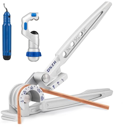 Bonvoisin Dobladora de Tubos Manual 0-180 Grados, con Cortatubos y Escariador de Rebabas, para Tubería de Cobre, Latón, Aluminio y Metales Blandos ﻿ (1/4, 5/16, 3/8)