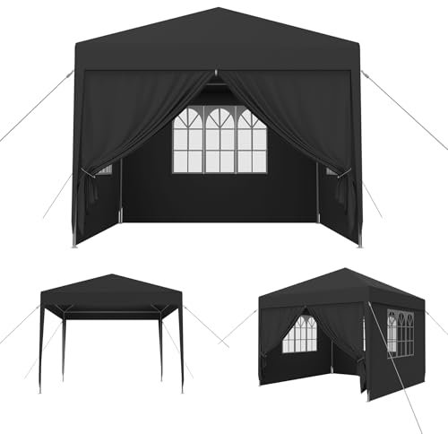 MAYTIIMO Pavillon 3x3m Wasserdicht Stabil Winterfest Pop-Up Camping Zelt mit Seitenteilen und Fenstern Gartenpavillon UV-Schutz Gartenzelt Bierzelt Partyzelt für Outdoor Garten Party, Anthrazit