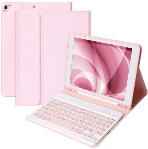 CC Store Tastatur-Hülle für iPad 9/8/7 Generation, Bluetooth Tastaturs für iPad 10,2 Zoll mit kabelloser, magnetisch Abnehmbarer im QWERTZ-Layout, Stift-Schlitz unterstützt​, Rosa