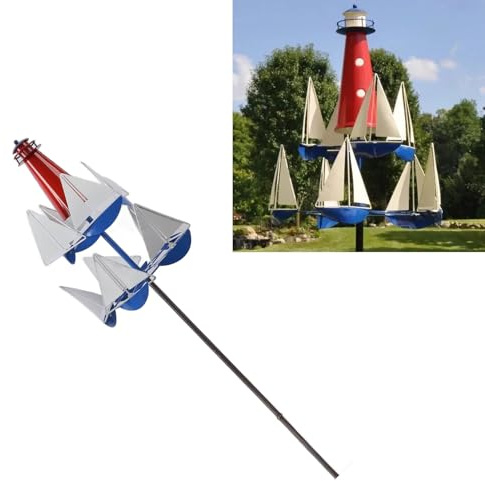 lvifloae Molinos de Viento de Velero Metal Colores Brillantes Faro Velero Decoración Arte Escultura de Viento para jardín de Patio