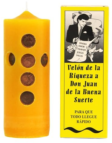 Velón Preparado Juan de la Buena Suerte – Ritual con Vela Amarilla para Atraer Fortuna, Dinero y Éxito | Juegos de Azar y Negocios | Hecho a Mano con Hierbas | Incluye Instrucciones y Oración