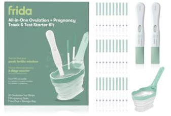 Frida Fertility All-in-One Ovulation & Pregnancy Test Kit – 30 Easy at-Home LH Strips, Ovulation Tracker, 2 Early Detection Pregnancy Tests & Reusable No-Mess Pee Cup