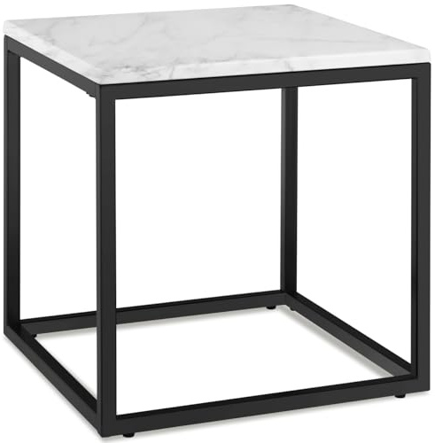 tectake® Couchtisch, Kleiner Tisch, Beistelltisch Metall und Marmor, Wohnzimmer Möbel, Coffee Table, Beistelltisch, Nachttisch, Sofatisch, Kaffeetisch modern, Kleinmöbel - weiß/schwarz