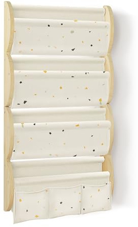 wooshwa Kids Bookshelf, 4 Tier Wall Mounted Children's Bookcase with 3 Pockets, Display Floating Book Shelf, Montessori Book Organizer for Nursery Playroom Classroom Kids Room, 81x43x8cm (Terrazzo)