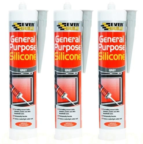 General Purpose Silicone C3 Grey 280ml – Pack of 3 – Waterproof Sealant for Bathrooms, Kitchens, Windows & Doors – Flexible, Durable & Mold Resistant