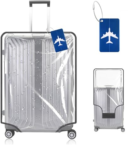 Werownsgso transparenta resväskeskydd, PVC resväska skyddsfodral, transparent dammtät svart gräns, bagageskydd anti-damm repskydd för resor, transparent, 30 Zoll, Klassisk