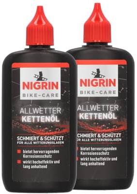 NIGRIN BIKE-CARE Allwetter-Kettenöl, 100 ml Flasche, Fahrradkettenöl, verringert Reibung, macht Fahrradketten leichtläufig (Packung mit 2)