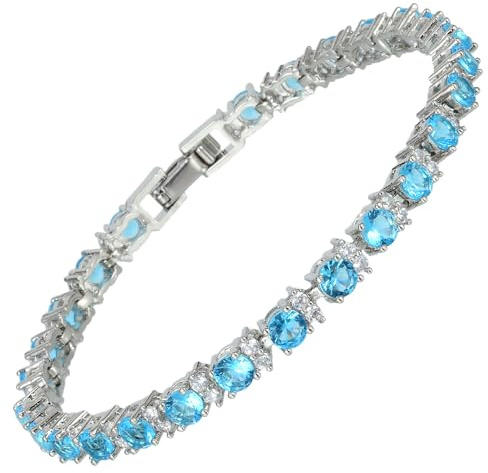 Rizilia Ewigkeit Bracciale Tennis da Donna - 18K Oro Bianco Placcato, Zirconi Multi-Colore Taglio Rotondo, 18 cm (7 Pollici) Elegante Bracciale con Pietra di Nascita, per Matrimonio, Regalo e Uso