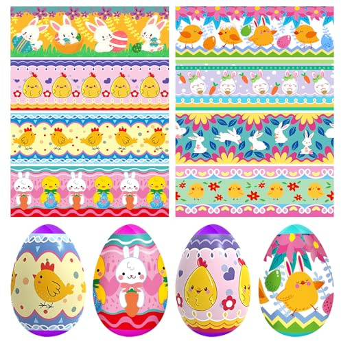 Leikedun 48 pz Decorazioni per Uova di Pasqua, 8 Motivi, Decorazioni Pasquali Termorestringenti, Decorazioni per Uova di Pasqua, Set Creativo Artigianale per Arti e Mestieri