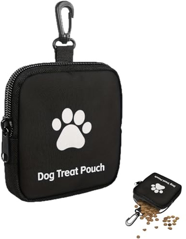 XIYING Dog Treat Pouch, Dog Treat Bag, Black Puppy Training Pouch with Zipper for Pet DogsTravel, Outdoor Use and Walking