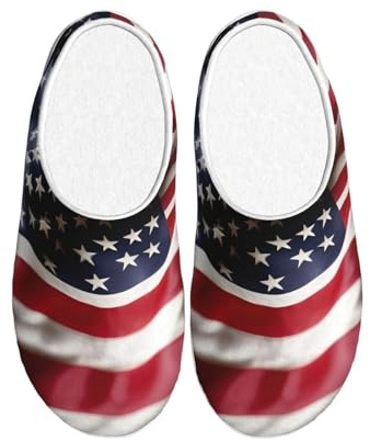 CADREWY Firefighter American Flag Print Breathable and Cozy Washable House Slippers Unisex TPR Sole Indoor Outdoor shoes, Black, 5 US