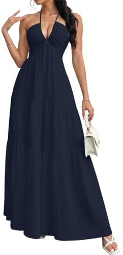 ticticlily Abito Donna Estivo Lungo Vesito Senza Maniche con Spalline Vita Alta Senza Schienale Vestiti da Spiaggia Casuale Abiti Maxi Lunghi A Blu Scuro M
