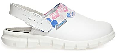 Abeba Clog 7320 - Dynamic Glattleder, weiß mit Aufdruck Blumenmuster, zertifiziert, 39