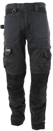 Apache Workwear Men's Site Trouser | ATS 3D Stretch Holster Trouser | Grey/Black 31L x 34W | Cordura Side Cargo Pocket | Low Rise Comfort Waist | Reinforced Hem Knee Pad and Phone Pocket