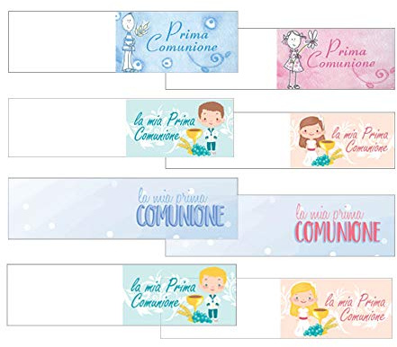 kamiustore Bigliettini Prima Comunione bimbo/bimba mod. Cartoon personalizzati con Nome e Data - in set da 20, 50, 100, pezzi (20 bigliettini)