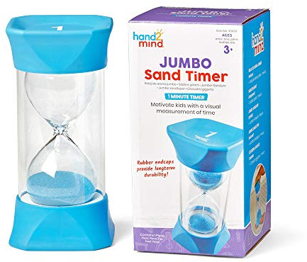 hand2mind Jumbo 1 Minute Sand Timer, Large Hourglass Toothbrush Timer for Kids, Sand Clock, Visual Countdown for Toddlers, Calm Down Corner Supplies for Classroom, Time Management Tools for Kids