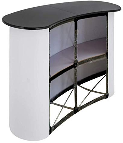 Fetcoi Trade Show Pop Up Table 130x40x90cm for Exhibitions Events | 70kg Load, Aluminium Frame, Lacquered Wood Top, 2 Storage Rack, Promotional Display Counter Stand, Retail Counter Cabinet