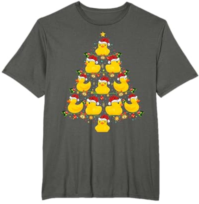 Funny Xmas Lighting Santa Hat Rubber Duck Christmas Tree T-Shirt