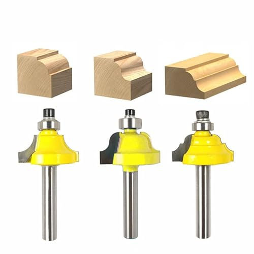Wilsnsun 1/4 Inch Shank Roundover Beading Router Bit Set - Includes Beading, Double Roman Ogee, Roman Ogee with Bearing - 1/2 Radius, 3 Pcs