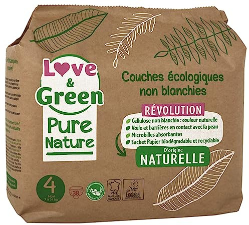 Love & Green Couche Écologiques Pure nature 38 Couches Taille 4 Maxi (7 à 14 kg)