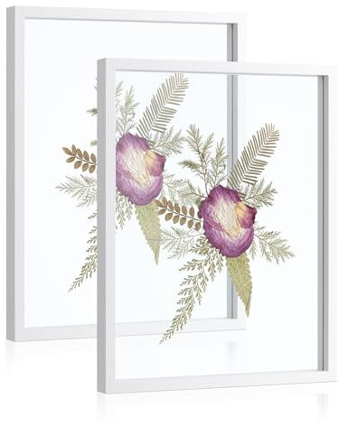 Sonefreiy 11x14 Floating Frame Set of 2, White Picture Frames with Tempered Glass for Wall, 8x10 5x7 Pressed Flower Frames Double Glass Gift for Family Friends Wedding