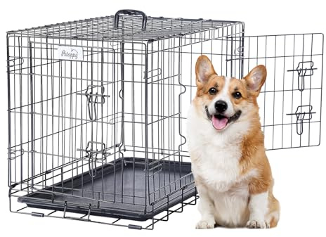 PETAPPY Hundekäfig, Hundebox Metall, 76,2 x 48,2 x 55cm, Hundebox Gitter, Hundegitterbox mit Herausnehmbarer Schale