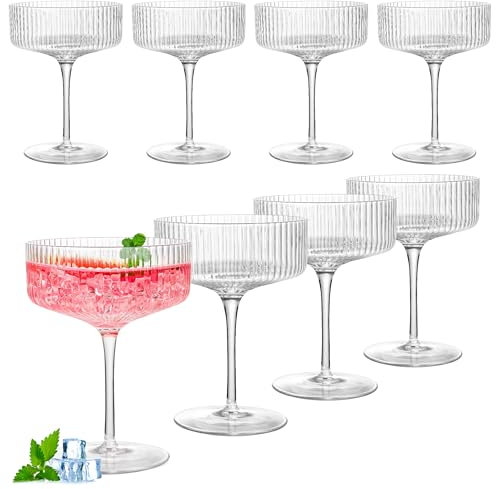 LIYAR Kupéglas set med 230 ml vintage martiniglas ribbade cocktailglas champagneglas set för vin, cocktail, bar, margarita, whisky, gin, tequila