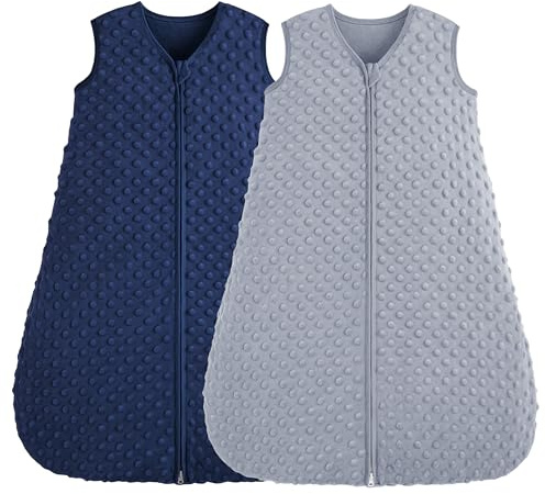 FIEMOL Gigoteuse 12-18 Mois 1.5 TOG Turbulette Naissance avec pois en Peluche, Sac de Couchage bebe Fille Garcon douce en Coton à Double sens Couverture Portable pour bébé, Bleu et Gris
