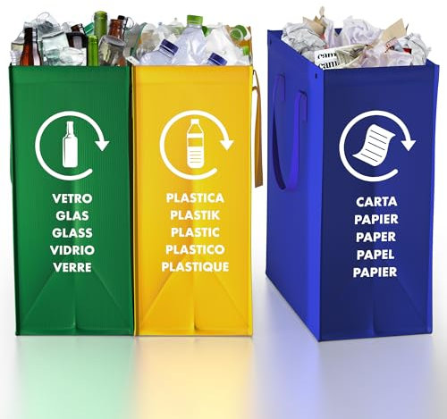 TP HOME® Mülltrennsystem 3fach - Taschen Mülleimer 3 Fächer für Innen und Außen zum trennen von Papier, Plastik und Glas - Pfandflaschen Sammelbehälter - Recycling System