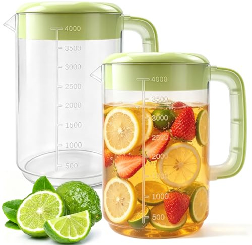 Nexboraque 2 Pack 1 Gallon Plastic Straining Pitcher with Lid and Handle