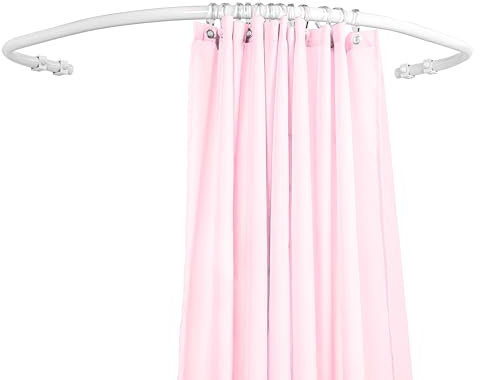 sasko Asta per tende da doccia curva - Asta per tende da doccia ad arco tondo - Asta per doccia curva senza staffa a soffitto a L - Asta per tende da doccia per vasca e doccia - 90x90 cm - Bianco