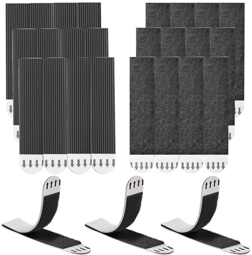 Rusoz Picture Hooks No Nails Black, 12 Pairs(24 Strips) Hook Loop Mounting Tapes Adhesive Strips 20mm x 90mm No Nails Self Adhesive Strips Heavy Duty for Hanging Frame