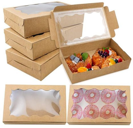 Gebäckkartons, 20 Stück Keksschachtel mit Sichtfenster, Braune Kraftpapier Cupcake Transportbox Karton mit Sichtfenster 3.8x11x18cm Kraftpapier Gebäckkarton für Bäckerei Schokolade Pralinenschachtel