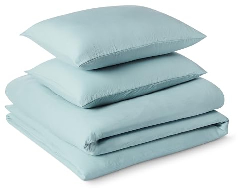 Amazon Basics Juego de Funda Nórdica Cama 150/160 de Microfibra Prelavada, Extra Suave con Efecto Arrugado Natural, Funda de edredón 240 x 220 cm y 2 Fundas de Almohada 50 x 80 cm, Azul