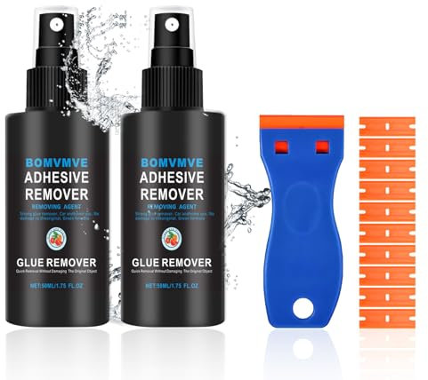 BOMVMVE Rimuovi Colla Adesivi, 100ml Rimuovi Etichette, Spray Rimuovi Etichette, Rimuove in Modo Rapido e Adesivi, con Pratico Raschietto